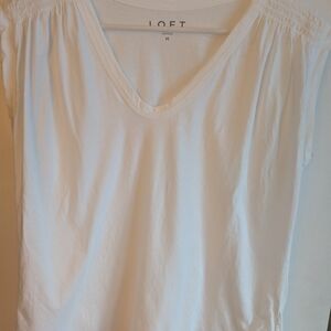LOFT Cream V-Neck Short Sleeve Top